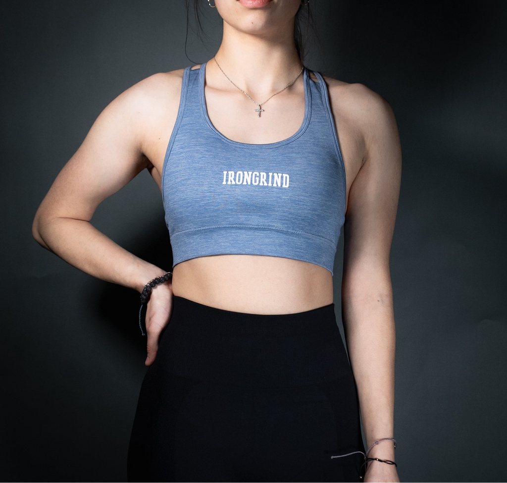 Reborn Double Cross Over Sport Bra | Jean Blue