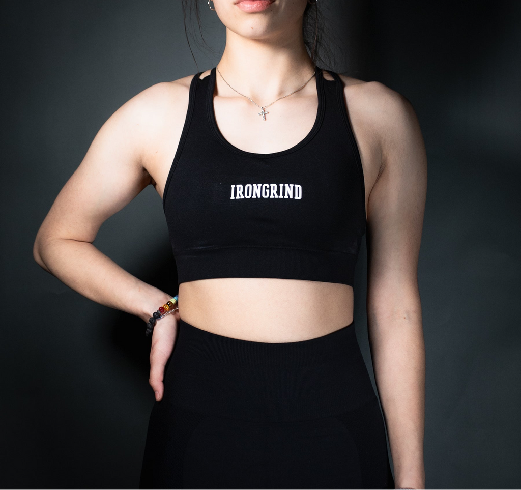 Reborn Double Cross Over Sport Bra | Jet Black