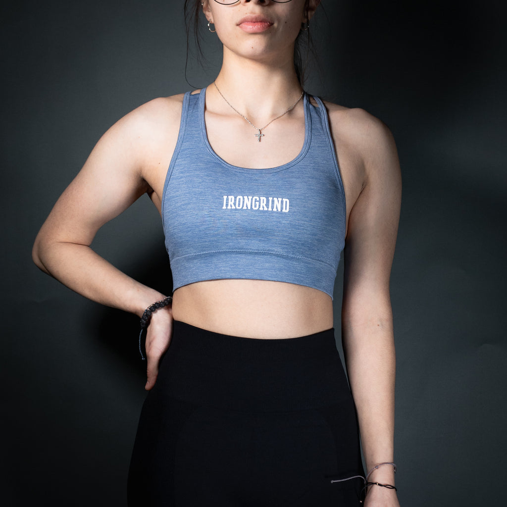 Reborn Double Cross Over Sport Bra | Jean Blue