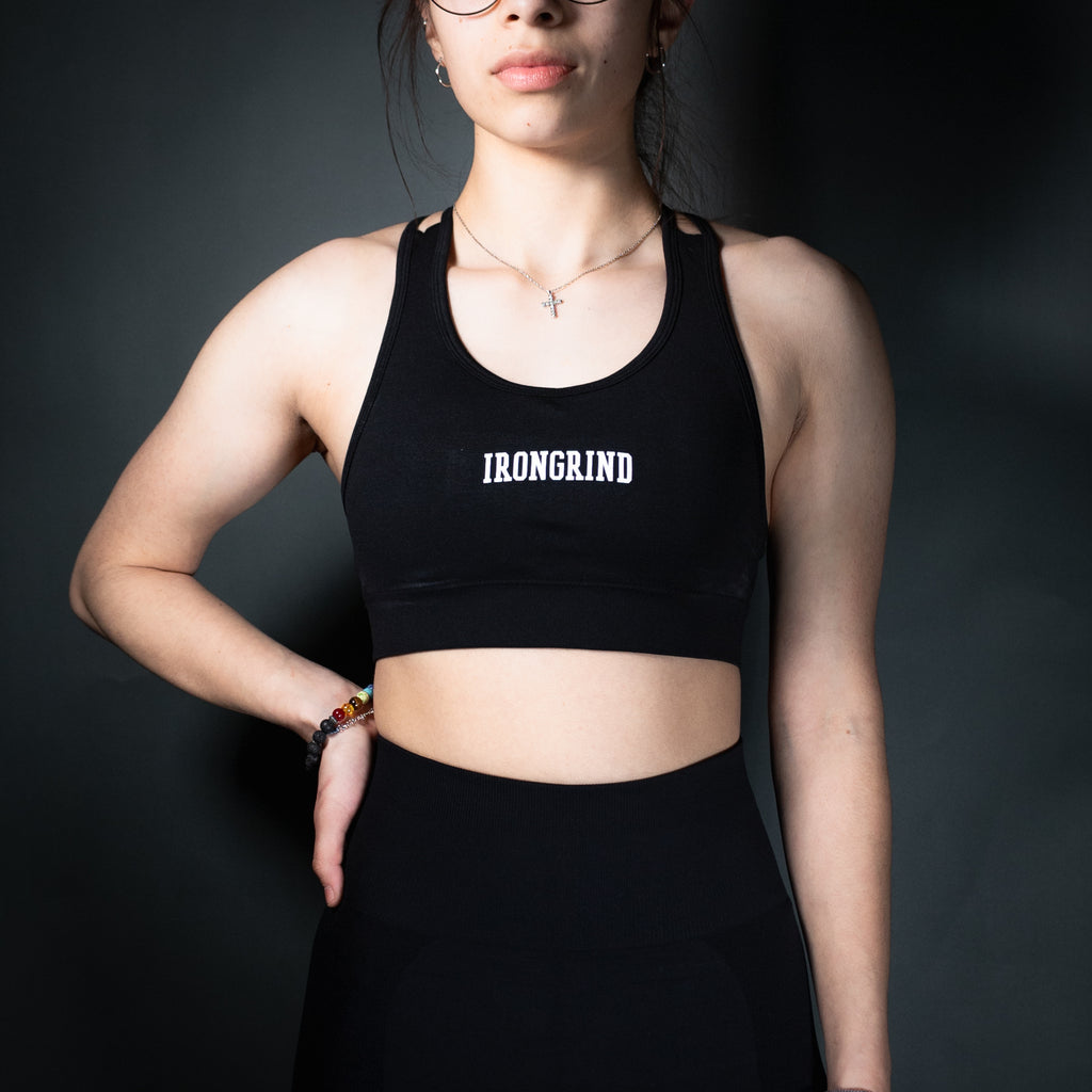 Reborn Double Cross Over Sport Bra | Jet Black